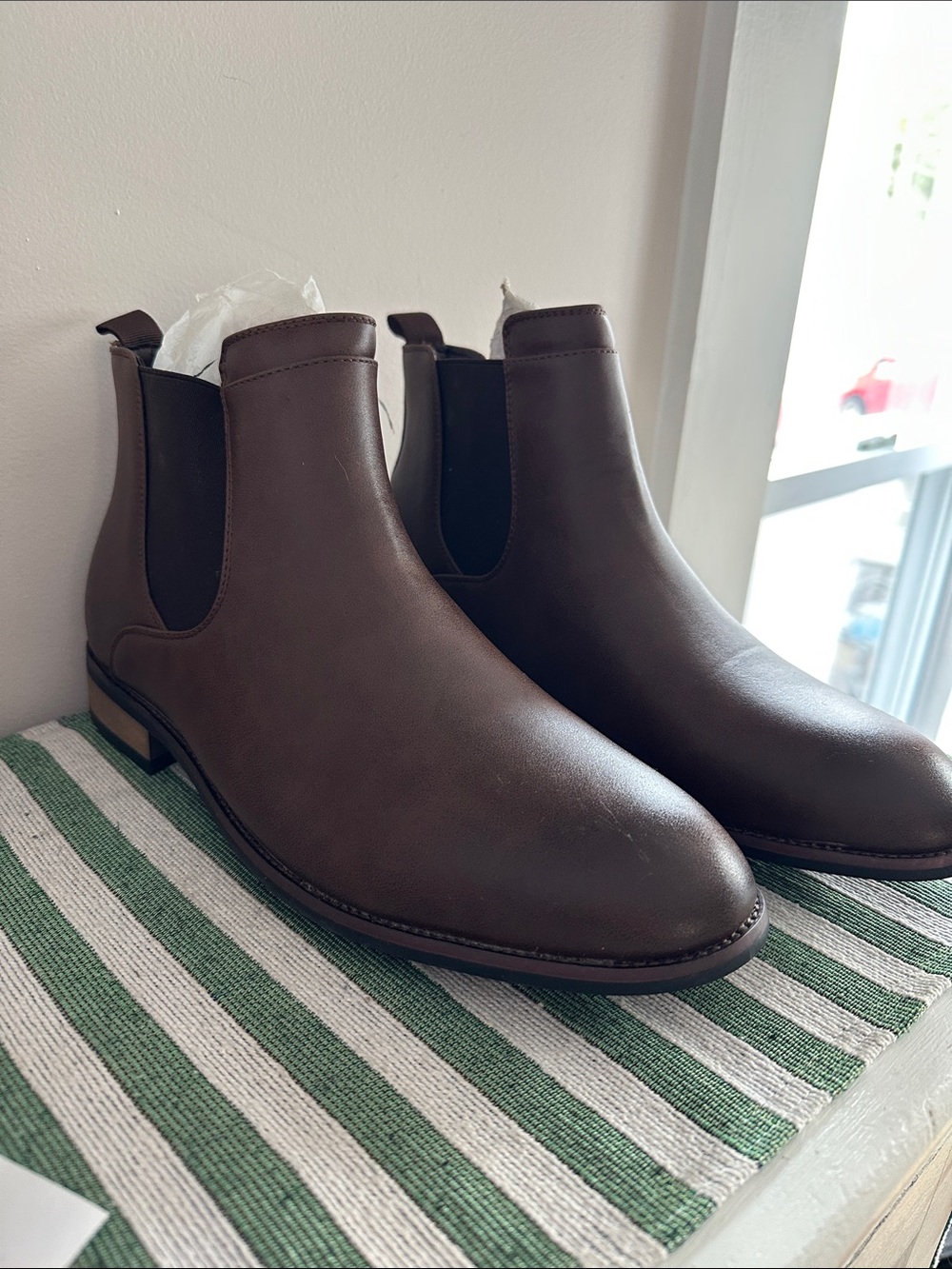 Men's Brown Slip-On Chelsea Boots - Smooth Synthetic Upper